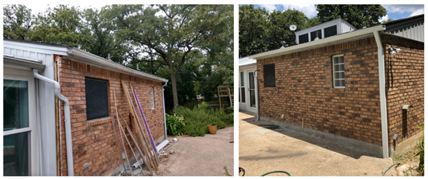 Before and after gutter installation in Texas